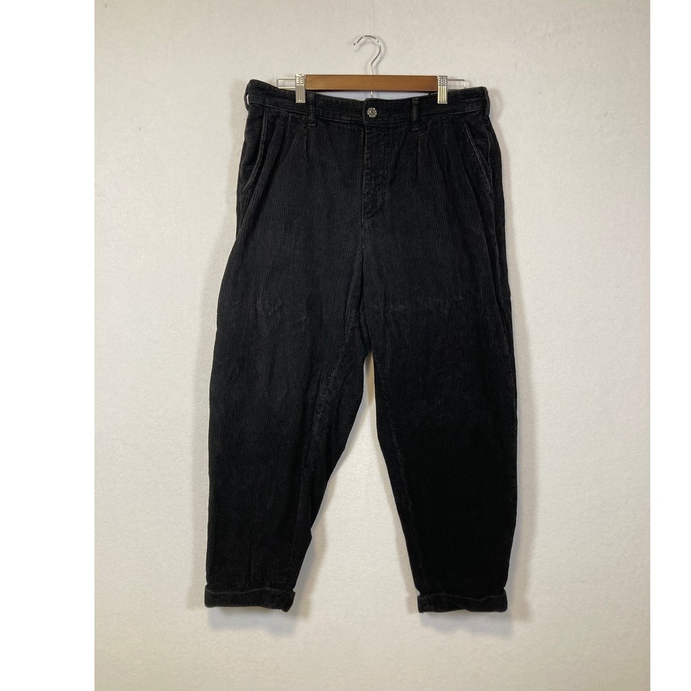 Zara Corduroy Trousers Mens Size 32 Black Relaxed Tapered Pleated Pants‎